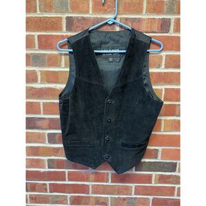 Wilsons Leather Black Suede Leather Vest Button Front S